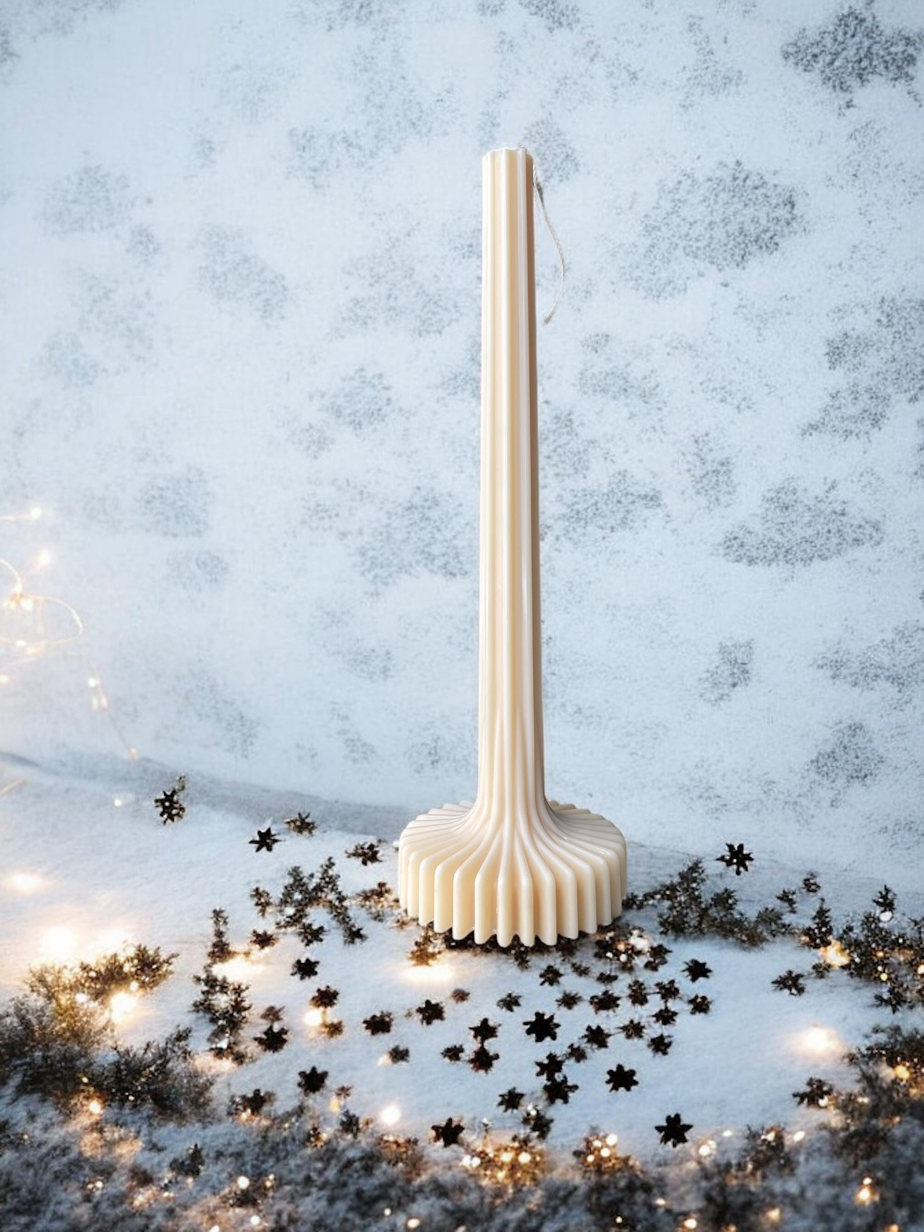 DECORATIVE CANDLE - RIBBED BASE TALL CHRISTMAS PILLAR CANDLE