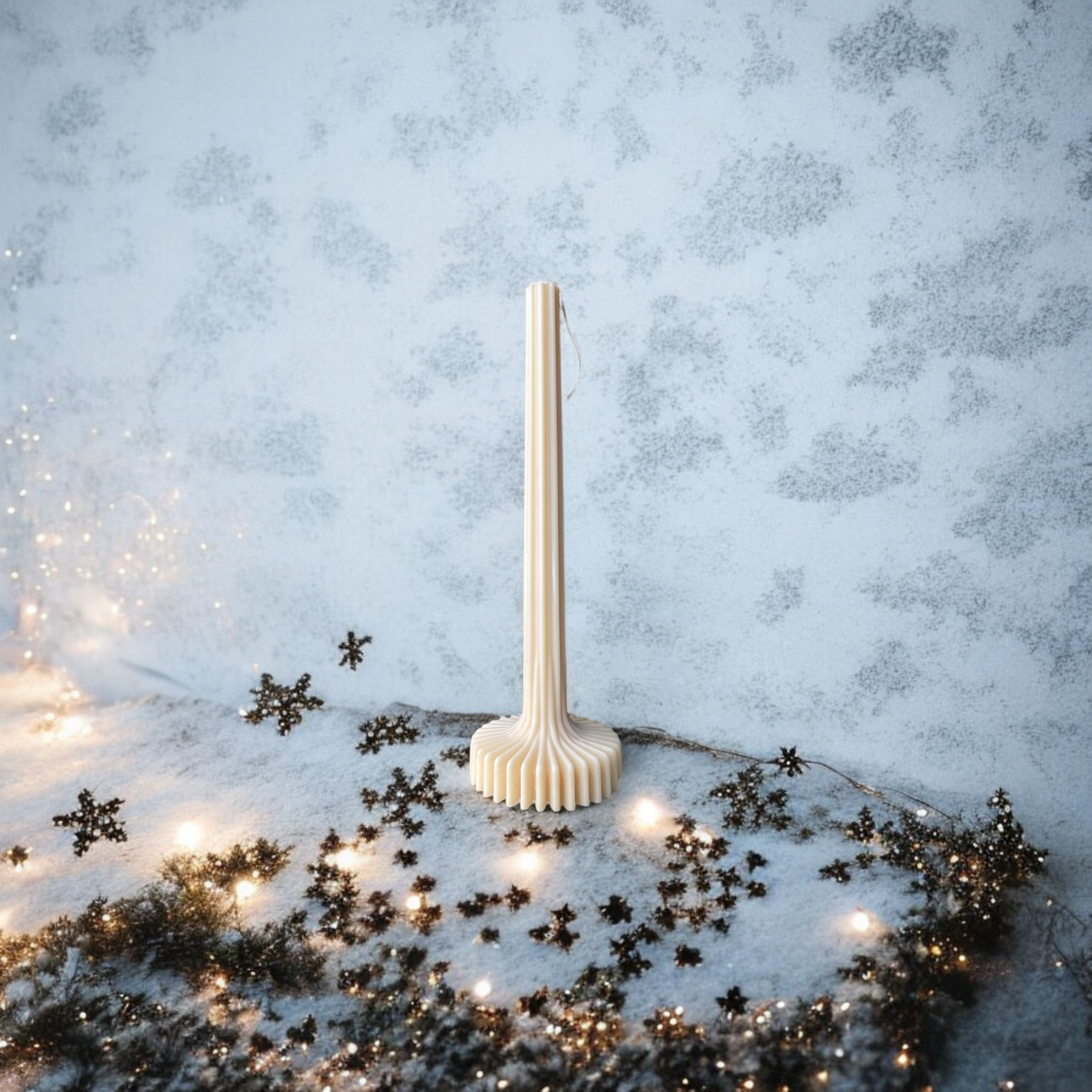 DECORATIVE CANDLE - RIBBED BASE TALL CHRISTMAS PILLAR CANDLE